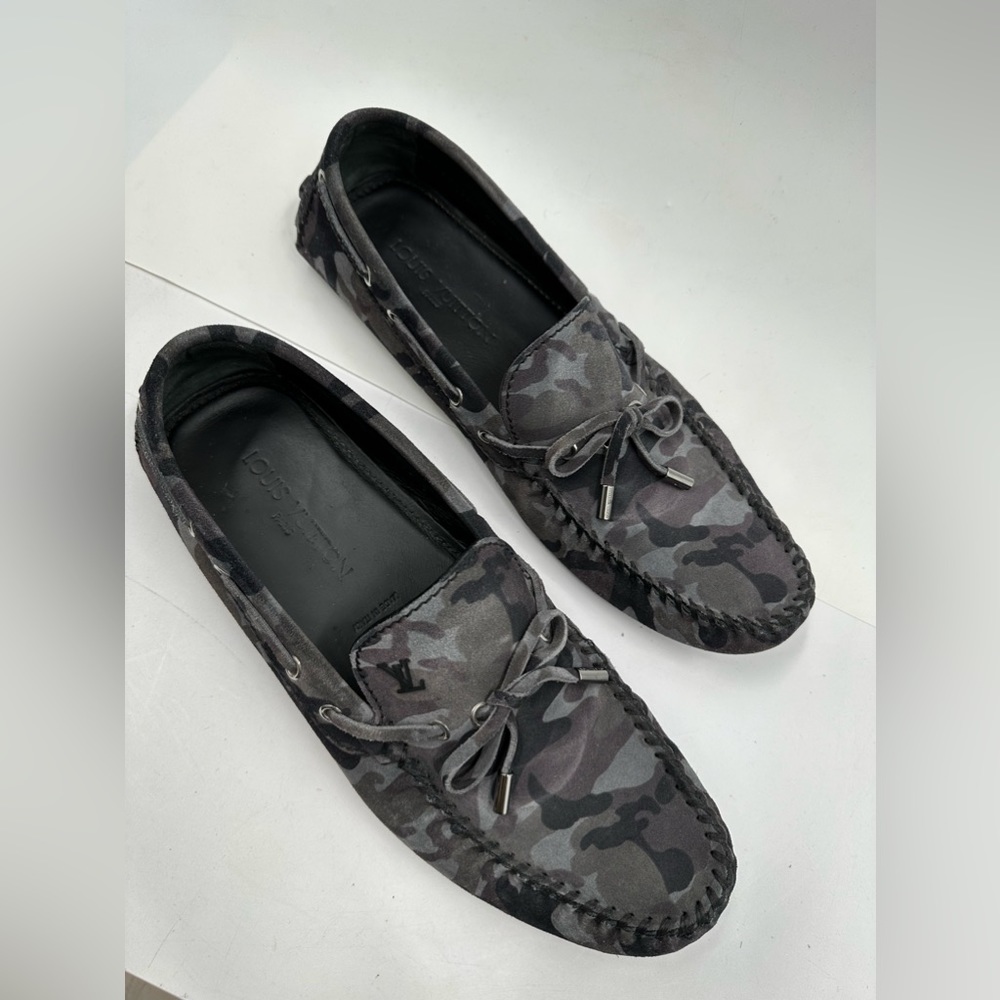 Louis Vuitton Gray Suede Camo Pattern Arizona Loafers Size 10.5 LV/11.5 USA - Picture 10 of 13